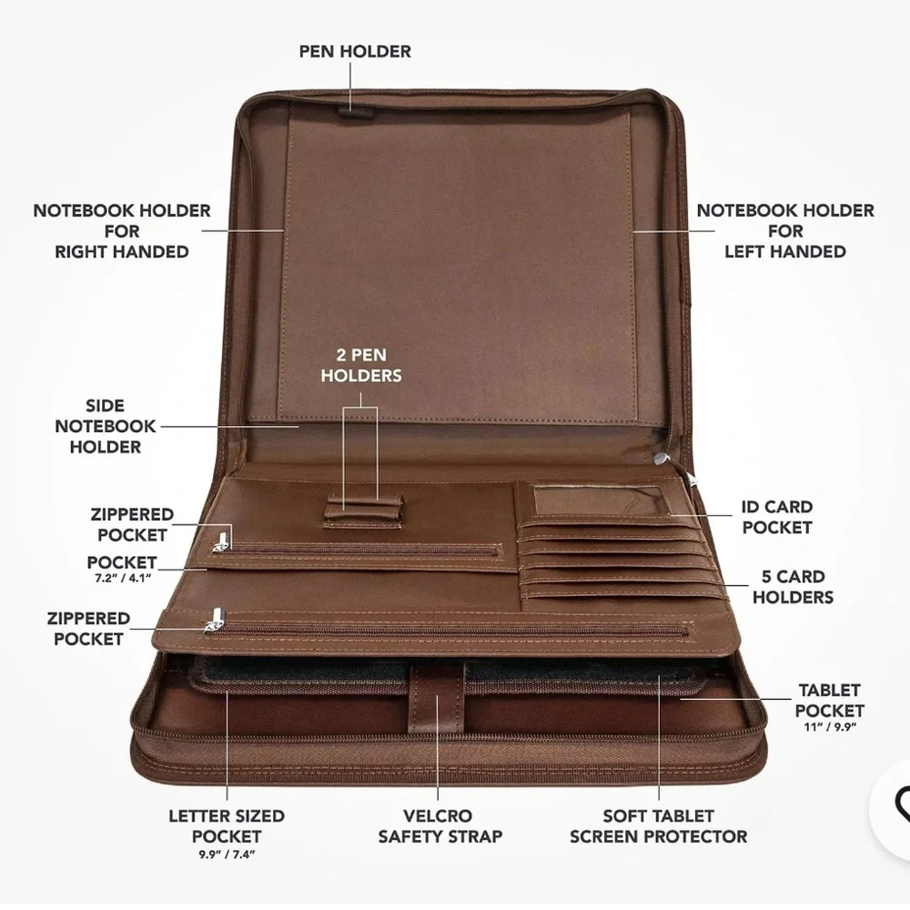 Black Planner with Universal Tablet Pocket and Zipper Closure